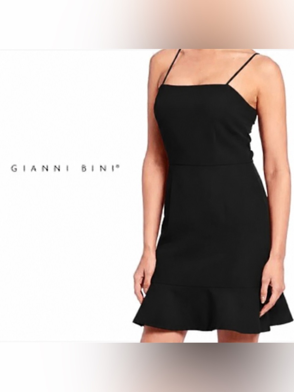 Gianni Bini Black Spaghetti-Strap Mini Dress with Flared Hem